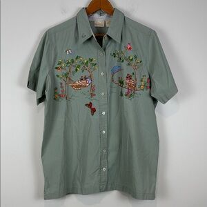 Vintage Bobbie Brooks Women’s 14/16 Embroidered Button-Down Shirt Cats Hammock